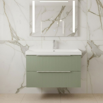Hudson Reed Fluted Wall Hung 2-Drawer Vanity Unit with Basin 3 800mm Wide - Satin Green