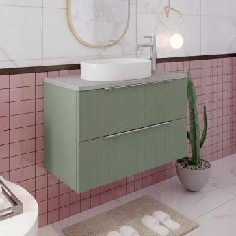 Hudson Reed Fluted Wall Hung 2-Drawer Vanity Unit with Bellato Grey Worktop 800mm Wide - Satin Green