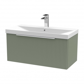 Hudson Reed Fluted Wall Hung 1-Drawer Vanity Unit with Basin 3 800mm Wide - Satin Green