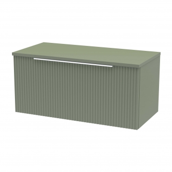 Hudson Reed Fluted Wall Hung 1-Drawer Vanity Unit with Worktop 800mm Wide - Satin Green