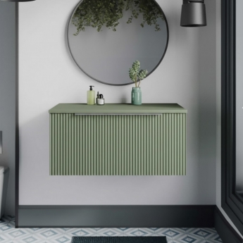 Hudson Reed Fluted Wall Hung 1-Drawer Vanity Unit with Worktop 800mm Wide - Satin Green
