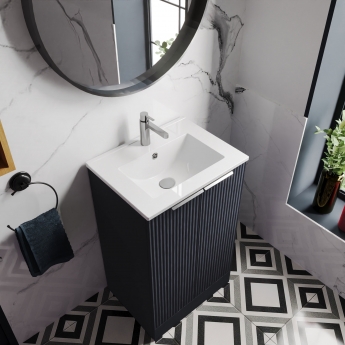 Hudson Reed Fluted Floor Standing 2-Door Vanity Unit with Basin 2 500mm Wide - Satin Green