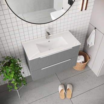 Hudson Reed Fluted 800mm 2-Drawer Wall Hung Vanity Unit