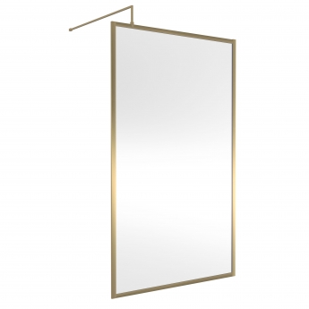 Hudson Reed Full Outer Framed Wetroom Screen 1200mm W x 1950mm H with Support Bar 8mm Glass - Brushed Brass