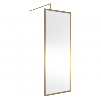 Hudson Reed Full Outer Framed Wetroom Screen 800mm W x 1950mm H with Support Bar 8mm Glass - Brushed Brass