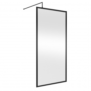 Hudson Reed Full Outer Framed Wetroom Screen 1000mm W x 1950mm H with Support Bar 8mm Glass - Matt Black