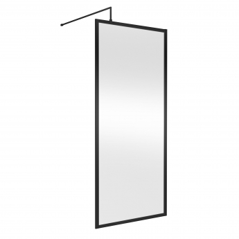 Hudson Reed Full Outer Framed Wetroom Screen 900mm W x 1950mm H with Support Bar 8mm Glass - Matt Black