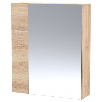 Hudson Reed Fusion Mirrored Bathroom Cabinet (75/25) 600mm Wide - Bleached Oak