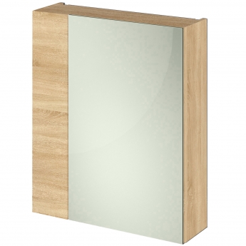 Hudson Reed Fusion Mirrored Bathroom Cabinet (75/25) 600mm Wide - Natural Oak
