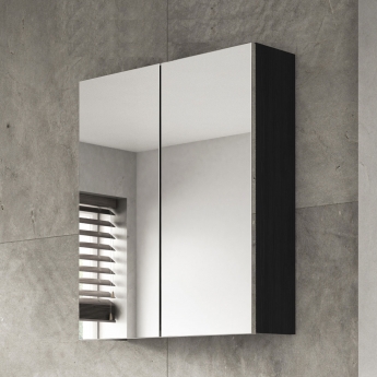 Hudson Reed Fusion Mirrored Bathroom Cabinet (50/50) 600mm Wide - Charcoal Black Woodgrain