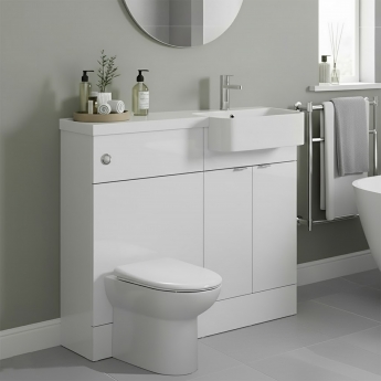Hudson Reed Fusion RH Combination Unit with Round Semi Recessed Basin 1000mm Wide - Gloss White