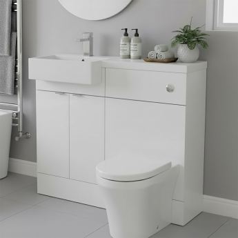 Hudson Reed Fusion LH Combination Unit with Square Semi Recessed Basin 1000mm Wide - Gloss White