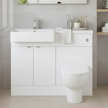 Hudson Reed Fusion LH Combination Unit with Square Semi Recessed Basin 1100mm Wide - Gloss White
