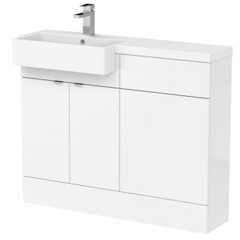 Hudson Reed Fusion LH Combination Unit with Square Semi Recessed Basin 1100mm Wide - Gloss White
