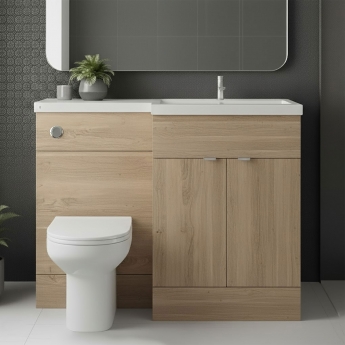 Hudson Reed Fusion RH Combination Unit with L Shape Basin - 1100mm Wide - Bleached Oak | Product Image