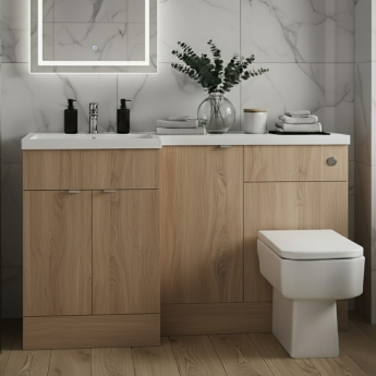 Hudson Reed Fusion LH Combination Unit with 600mm WC Unit - 1500mm Wide - Bleached Oak | Product Image