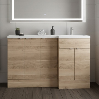 Hudson Reed Fusion RH Combination Unit with 300mm Base Unit x 3 - 1500mm Wide - Bleached Oak | Product Image