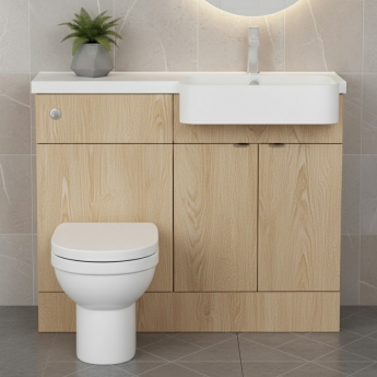 Hudson Reed Fusion RH Combination Unit with Round Semi Recessed Basin 1100mm Wide - Bleached Oak | Product Image