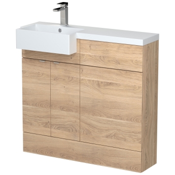 Hudson Reed Fusion LH Combination Unit with Square Semi Recessed Basin 1000mm Wide - Bleached Oak | Product Image