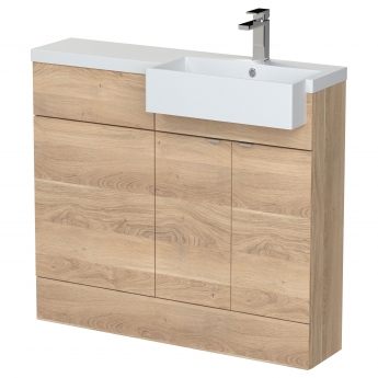 Hudson Reed Fusion RH Combination Unit with Square Semi Recessed Basin 1100mm Wide - Bleached Oak | Product Image