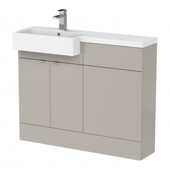 Hudson Reed Fusion LH Combination Unit with Square Semi Recessed Basin 1100mm Wide - Pebble Grey