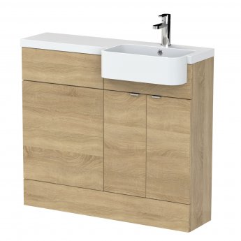 Hudson Reed Fusion RH Combination Unit with Round Semi Recessed Basin 1000mm Wide - Natural Oak
