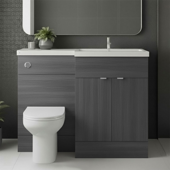 Hudson Reed Fusion RH Combination Unit with L Shape Basin - 1100mm Wide - Anthracite Woodgrain