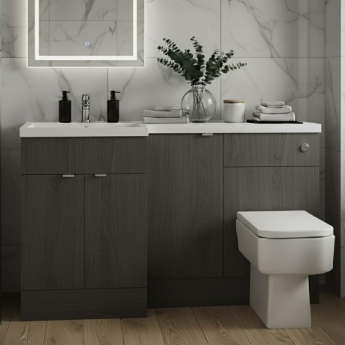 Hudson Reed Fusion LH Combination Unit with 600mm WC Unit - 1500mm Wide - Anthracite Woodgrain