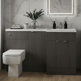 Hudson Reed Fusion RH Combination Unit with 600mm WC Unit - 1500mm Wide - Anthracite Woodgrain