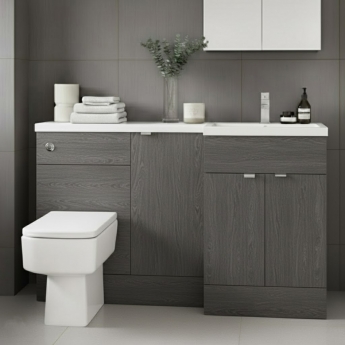 Hudson Reed Fusion RH Combination Unit with 500mm WC Unit - 1500mm Wide - Anthracite Woodgrain