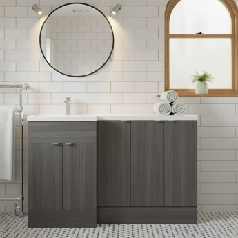 Hudson Reed Fusion LH Combination Unit with 300mm Base Unit x 3 - 1500mm Wide - Anthracite Woodgrain | Product Image