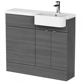 Hudson Reed Fusion RH Combination Unit with Round Semi Recessed Basin 1000mm Wide - Anthracite Woodgrain