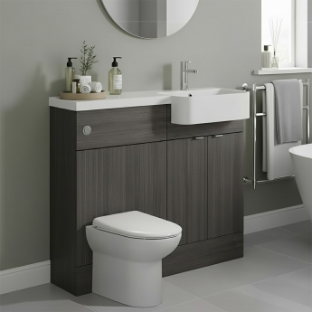 Hudson Reed Fusion RH Combination Unit with Round Semi Recessed Basin 1000mm Wide - Anthracite Woodgrain