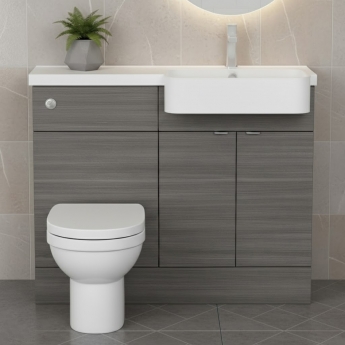 Hudson Reed Fusion RH Combination Unit with Round Semi Recessed Basin 1100mm Wide - Anthracite Woodgrain