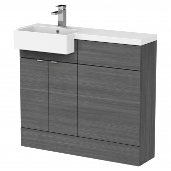 Hudson Reed Fusion LH Combination Unit with Square Semi Recessed Basin 1000mm Wide - Anthracite Woodgrain