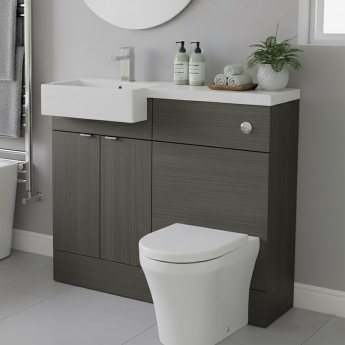 Hudson Reed Fusion LH Combination Unit with Square Semi Recessed Basin 1000mm Wide - Anthracite Woodgrain