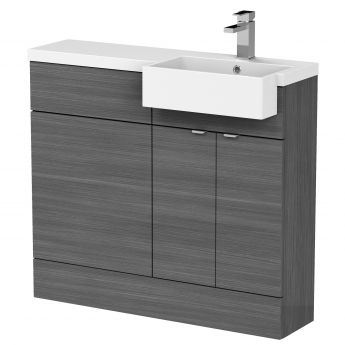 Hudson Reed Fusion RH Combination Unit with Square Semi Recessed Basin 1000mm Wide - Anthracite Woodgrain