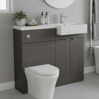 Hudson Reed Fusion RH Combination Unit with Square Semi Recessed Basin 1000mm Wide - Anthracite Woodgrain