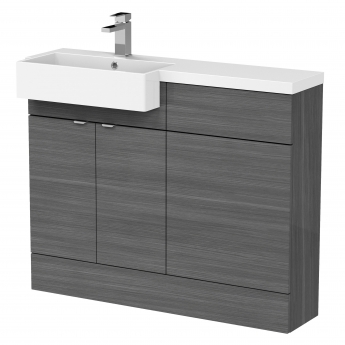 Hudson Reed Fusion LH Combination Unit with Square Semi Recessed Basin 1100mm Wide - Anthracite Woodgrain