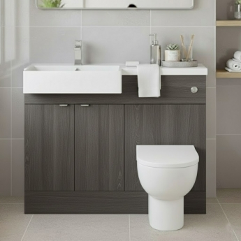 Hudson Reed Fusion LH Combination Unit with Square Semi Recessed Basin 1100mm Wide - Anthracite Woodgrain