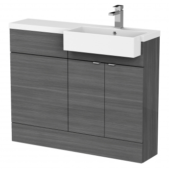 Hudson Reed Fusion RH Combination Unit with Square Semi Recessed Basin 1100mm Wide - Anthracite Woodgrain