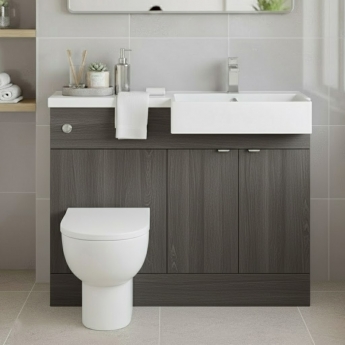 Hudson Reed Fusion RH Combination Unit with Square Semi Recessed Basin 1100mm Wide - Anthracite Woodgrain