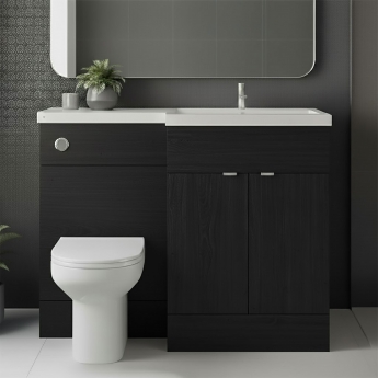 Hudson Reed Fusion RH Combination Unit with L Shape Basin - 1100mm Wide - Charcoal Black Woodgrain