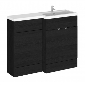 Hudson Reed Fusion RH Combination Unit with L Shape Basin - 1100mm Wide - Charcoal Black Woodgrain