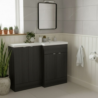 Hudson Reed Fusion RH Combination Unit with 300mm Base Unit - 1200mm Wide - Charcoal Black Woodgrain