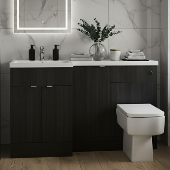 Hudson Reed Fusion LH Combination Unit with 600mm WC Unit - 1500mm Wide - Charcoal Black Woodgrain
