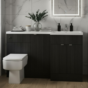 Hudson Reed Fusion RH Combination Unit with 600mm WC Unit - 1500mm Wide - Charcoal Black Woodgrain