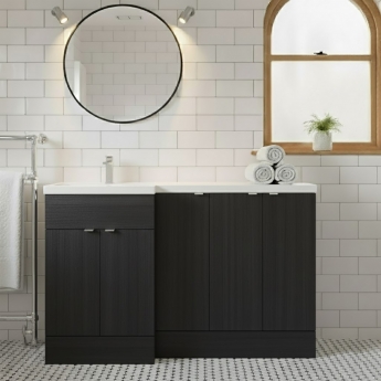 Hudson Reed Fusion LH Combination Unit with 300mm Base Unit x 3 - 1500mm Wide - Charcoal Black Woodgrain