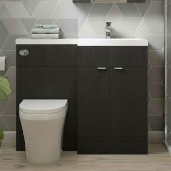 Hudson Reed Fusion RH Combination Unit with 500mm WC Unit - 1000mm Wide - Charcoal Black Woodgrain
