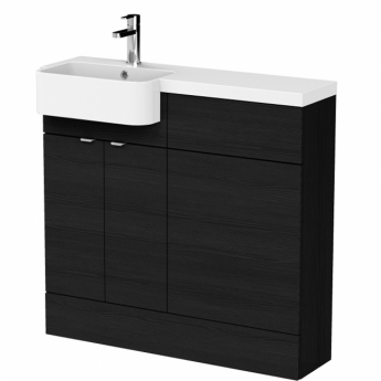 Hudson Reed Fusion LH Combination Unit with Round Semi Recessed Basin 1000mm Wide - Charcoal Black Woodgrain